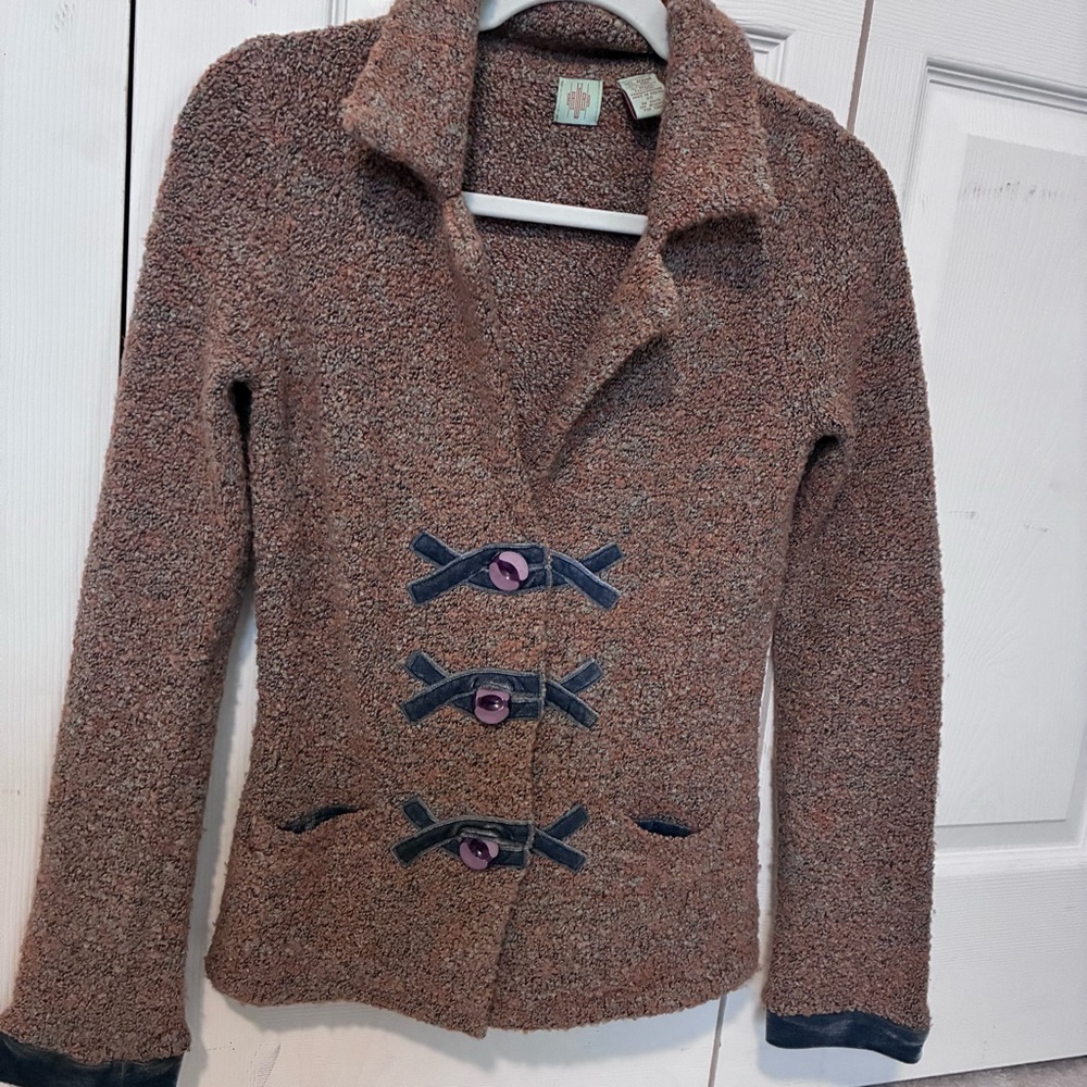 Anthropologie HWR Boucle Cardigan with Velvet Trim sz XS